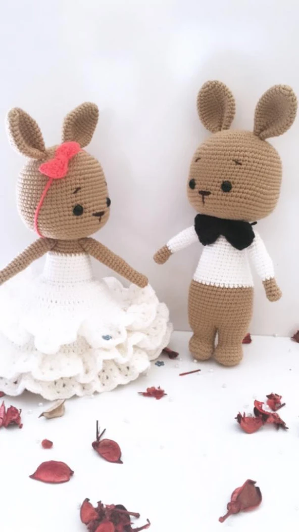 Gelin ve Damat Tavşanlar Amigurumi Organik Oyuncak - 3