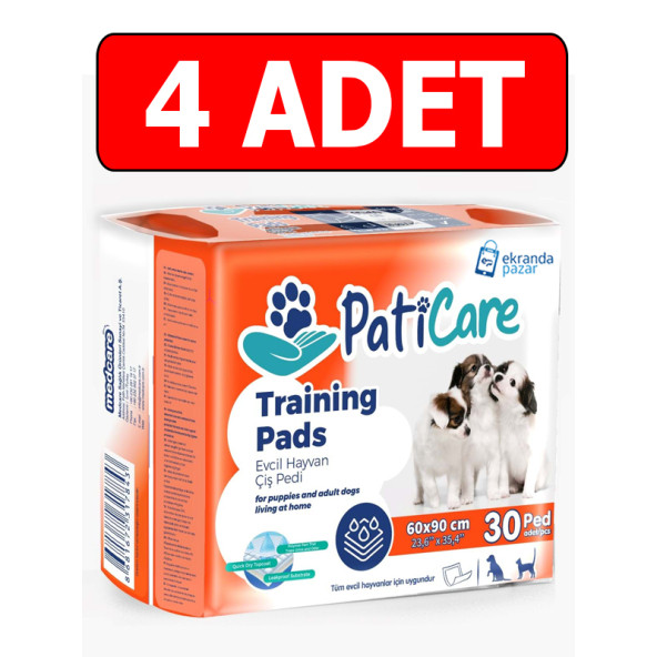 paticare trainingpads yavru köpek tuvalet eğitim pedi 60x90cm 30lu çiş pedi 4adet