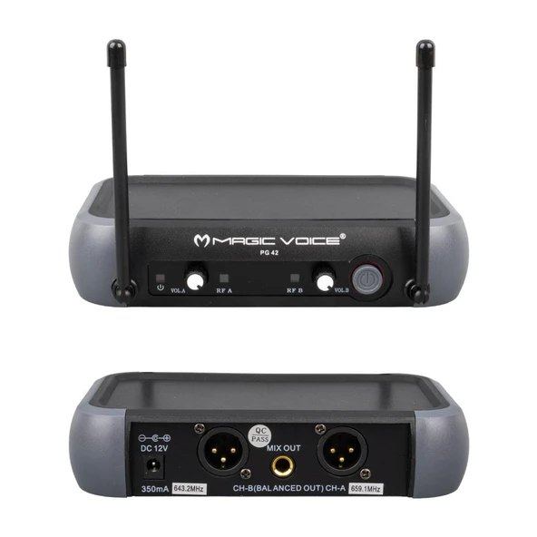 Magicvoice PG-42X Vhf 2 Adet El Kablosuz Volüm Ses Kontrollü Telsiz Mikrofon Kablosuz El Mikrofonu - 8