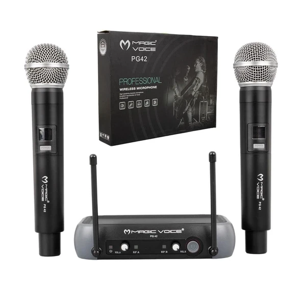 Magicvoice PG-42X Vhf 2 Adet El Kablosuz Volüm Ses Kontrollü Telsiz Mikrofon Kablosuz El Mikrofonu - 6