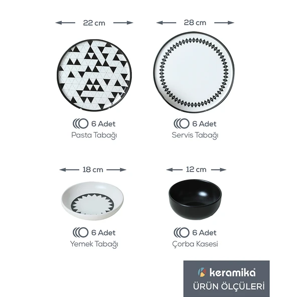 Keramika Keraart Black Pattern Nordic Yemek Takımı 24 Parça 6 Kişilik 21478-79-80 - 5