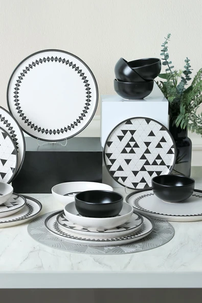 Keramika Keraart Black Pattern Nordic Yemek Takımı 24 Parça 6 Kişilik 21478-79-80 - 4