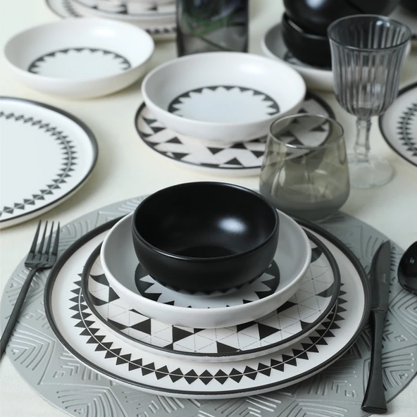 Keramika Keraart Black Pattern Nordic Yemek Takımı 24 Parça 6 Kişilik 21478-79-80 - 3