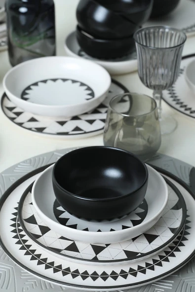 Keramika Keraart Black Pattern Nordic Yemek Takımı 24 Parça 6 Kişilik 21478-79-80 - 3
