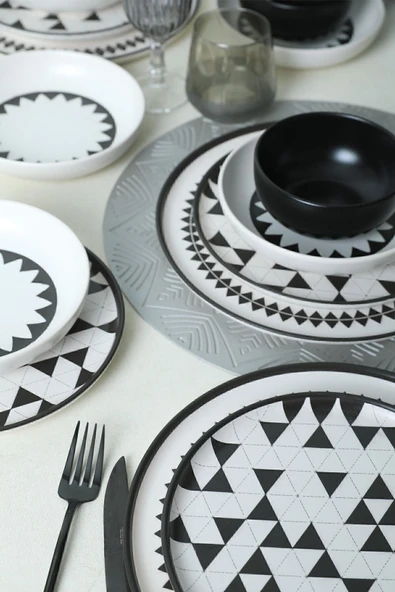 Keramika Keraart Black Pattern Nordic Yemek Takımı 24 Parça 6 Kişilik 21478-79-80 - 6