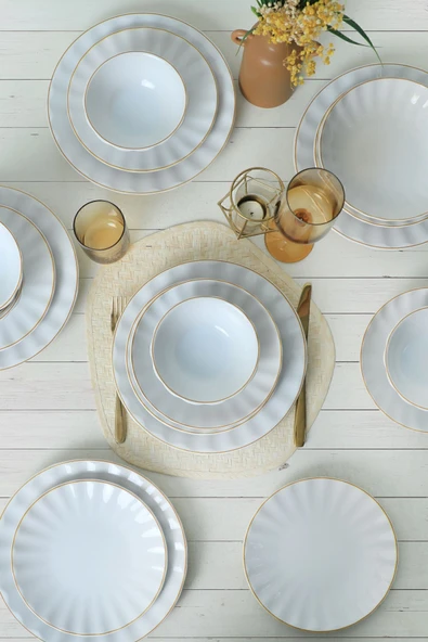 Keramika Keraart Beyaz Gold File Sirius Yemek Takımı 24 Parça 6 Kişilik 21374 - Resim 2