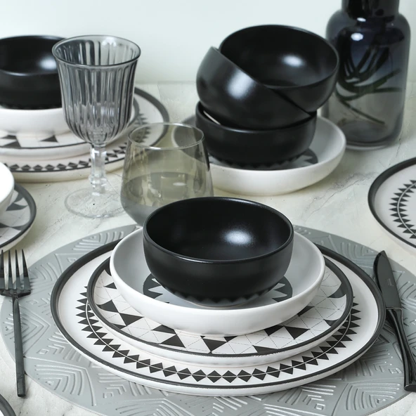 Keramika Keraart Black Pattern Nordic Yemek Takımı 24 Parça 6 Kişilik 21478-79-80 - 6