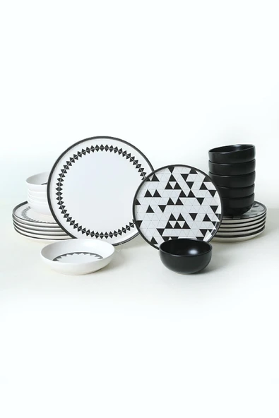 Keramika Keraart Black Pattern Nordic Yemek Takımı 24 Parça 6 Kişilik 21478-79-80 - 7