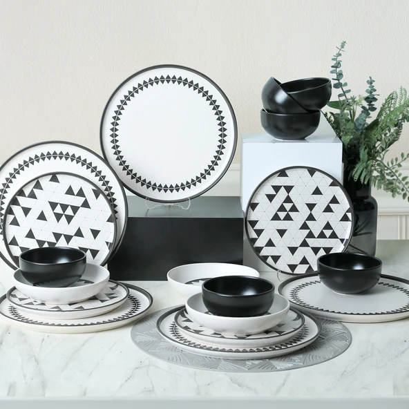 Keramika Keraart Black Pattern Nordic Yemek Takımı 24 Parça 6 Kişilik 21478-79-80 - 7