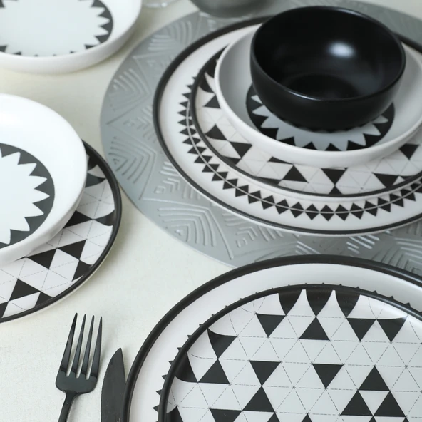 Keramika Keraart Black Pattern Nordic Yemek Takımı 24 Parça 6 Kişilik 21478-79-80 - 4