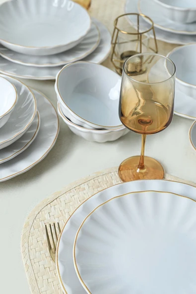 Keramika Keraart Beyaz Gold File Sirius Yemek Takımı 24 Parça 6 Kişilik 21374 - Resim 4