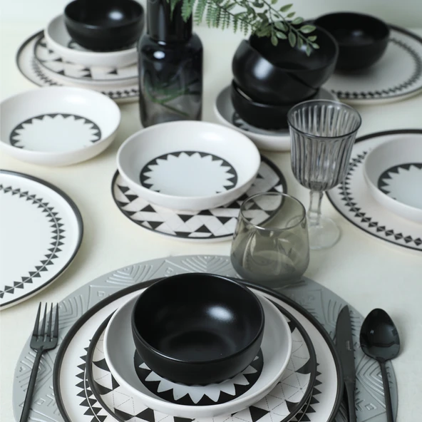 Keramika Keraart Black Pattern Nordic Yemek Takımı 24 Parça 6 Kişilik 21478-79-80 - 2