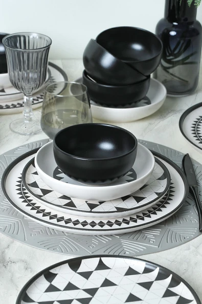 Keramika Keraart Black Pattern Nordic Yemek Takımı 24 Parça 6 Kişilik 21478-79-80 - 5