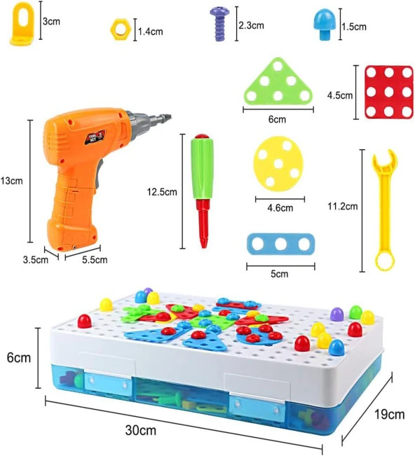 Pilli Matkaplı, 6in1 252 Parça 3D Creative Puzzle Yapboz Oyun Seti - 2