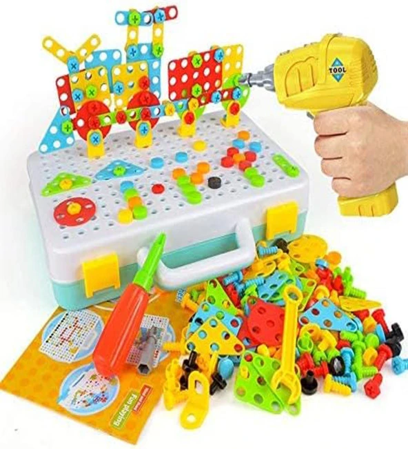 Pilli Matkaplı, 6in1 252 Parça 3D Creative Puzzle Yapboz Oyun Seti - 4