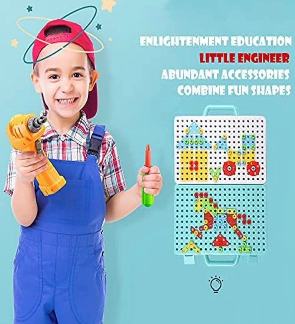Pilli Matkaplı, 6in1 252 Parça 3D Creative Puzzle Yapboz Oyun Seti - 5