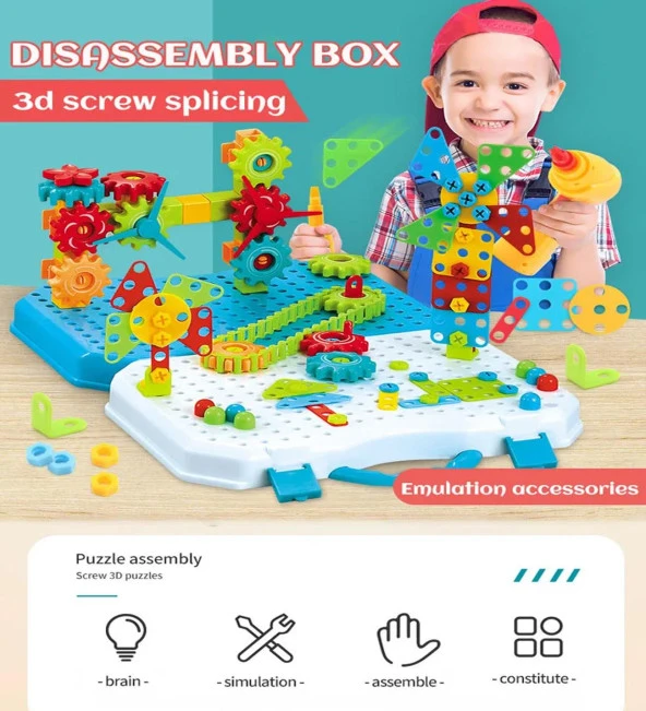 Pilli Matkaplı, 6in1 252 Parça 3D Creative Puzzle Yapboz Oyun Seti - 8