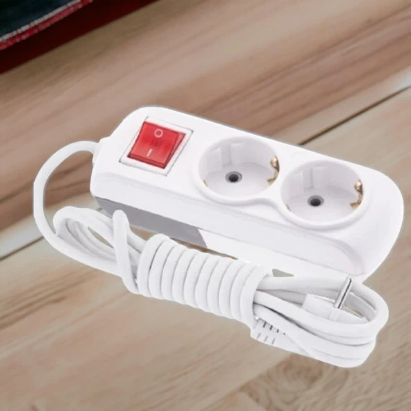 Grup Priz Fiş Çoğaltıcı 3 Metre Topraklı Anahtarlı Düğmeli Çoklu Kablolu 2li Asmalı Uzatma - Resim 3