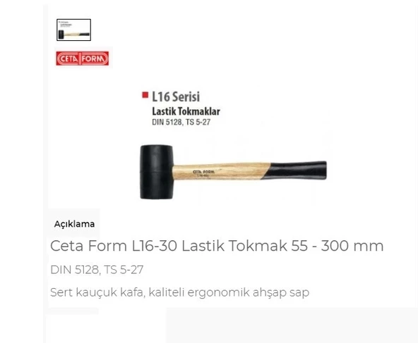 Ceta Form L16-30 Lastik Tokmak 55 - 300 Mm