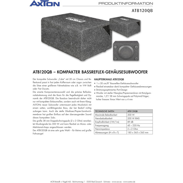 Axton ATB-120QB.   20 cm Bass Reflex Subwoofer - Resim 5
