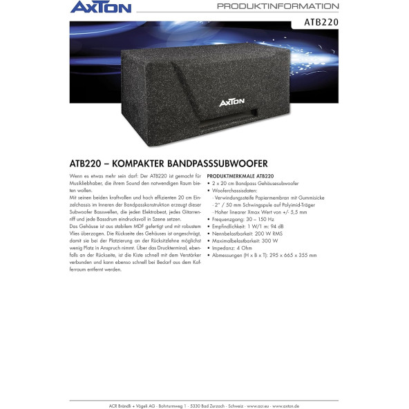 Axton ATB-220   20 cm Pasif Subwoofer - Resim 5