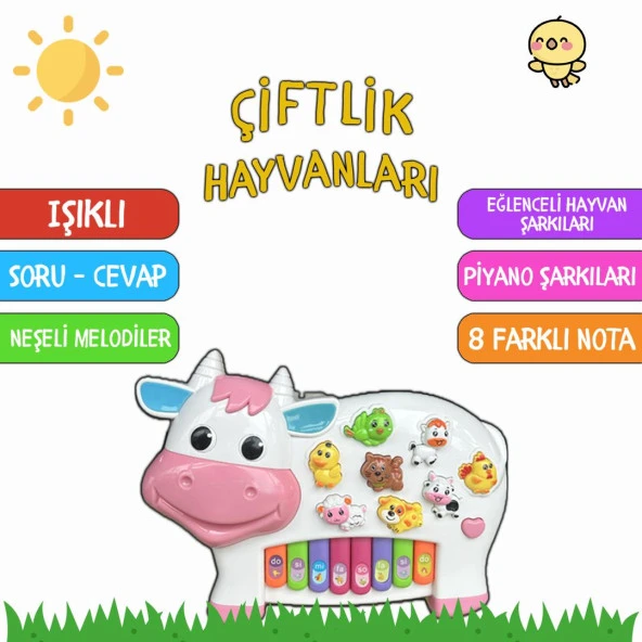 Çok Fonksiyonlu Türkçe Sesli, Soru Cevaplı, Çiftlik Hayvanları İnek Piyano