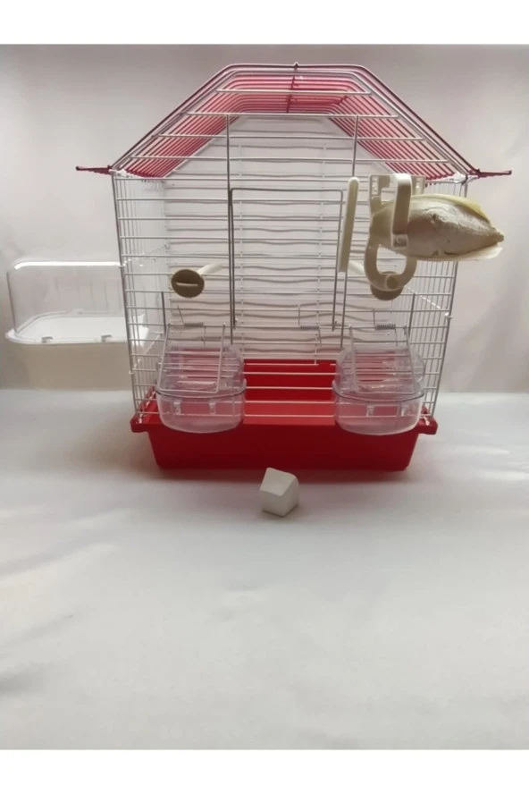 Muhabbet Kuşu Kafesi 2 Kapılı Orta Boy Yemlik Tünek Banyo Kalamar Kalamar Tutucu Ve Gaga Taşı Seti