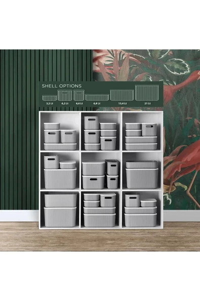 4 Adet 21 Lt Çok Amaçlı Gri Saklama Kutusu - Düzenleyici - Kapaklı Çamaşır Sepeti Bot Kutusu - Resim 5