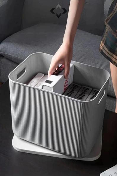 4 Adet 21 Lt Çok Amaçlı Gri Saklama Kutusu - Düzenleyici - Kapaklı Çamaşır Sepeti Bot Kutusu - Resim 2