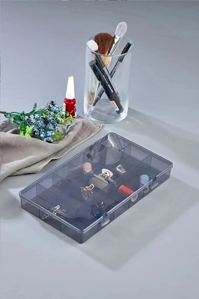 2 Adet Füme 18 Bölmeli Avantajlı Takı Aksesuar Saklama Kutusu - Resim 5