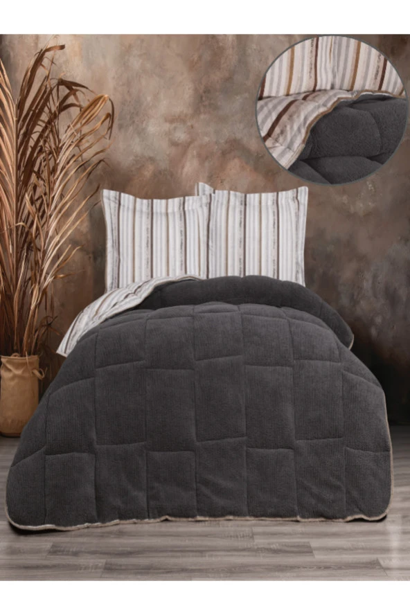 Gri Comforter 4lü Battaniyeli Kışlık Uyku Seti