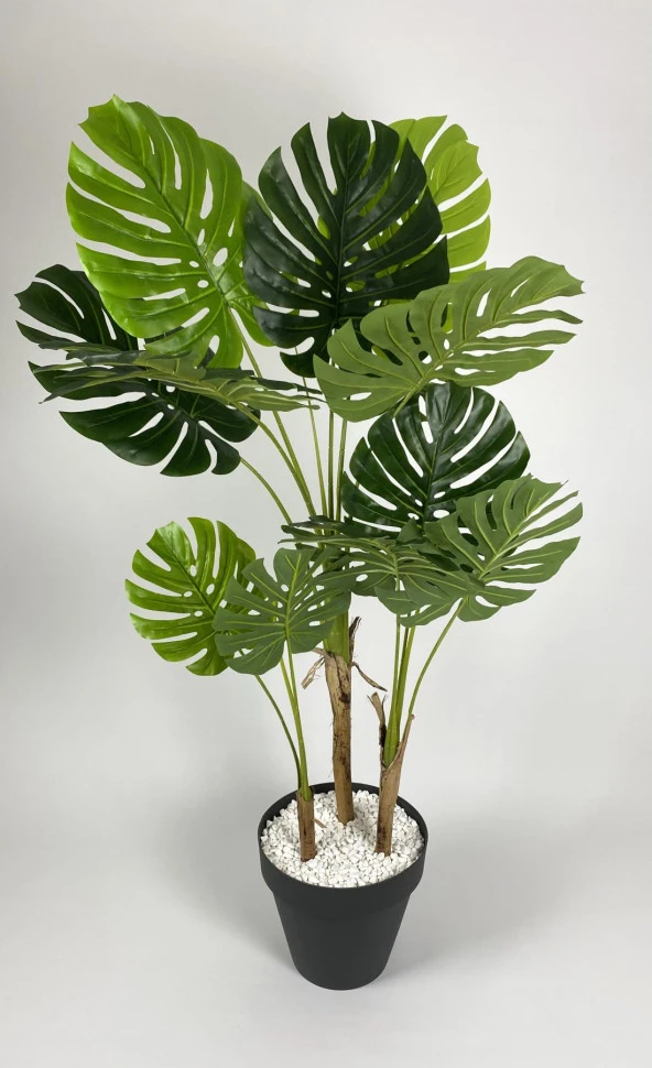 BİÇİÇEK YAPAY AĞAÇ MONSTERA BAMBU GÖVDELİ 150CM DEVETABANI AĞACI BÜYÜK BOY ANTRASİT RENK YALI SAKSIDA - 4