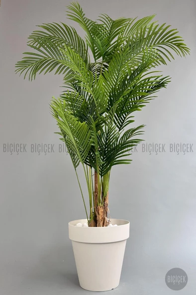 BİÇİÇEK   YAPAY AREKA AĞACI  BÜYÜK BOY PALMİYE AĞACI 4 BAMBU GÖVDELİ 220CM ANTRASİT RENK YALI SAKSIDA - 10