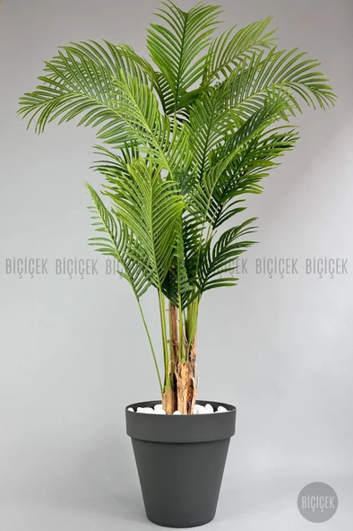 BİÇİÇEK   YAPAY AREKA AĞACI  BÜYÜK BOY PALMİYE AĞACI 4 BAMBU GÖVDELİ 220CM ANTRASİT RENK YALI SAKSIDA - 1