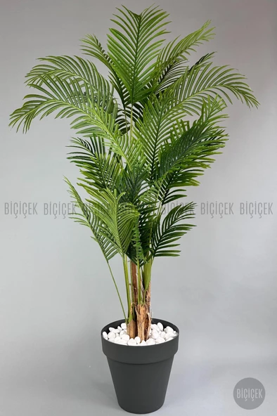 BİÇİÇEK   YAPAY AREKA AĞACI  BÜYÜK BOY PALMİYE AĞACI 4 BAMBU GÖVDELİ 220CM ANTRASİT RENK YALI SAKSIDA - 7