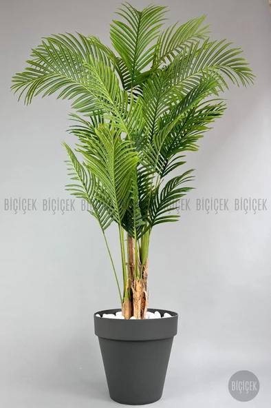 BİÇİÇEK   YAPAY AREKA AĞACI  BÜYÜK BOY PALMİYE AĞACI 4 BAMBU GÖVDELİ 220CM ANTRASİT RENK YALI SAKSIDA - 9