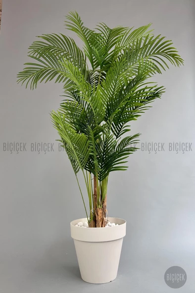BİÇİÇEK   YAPAY AREKA AĞACI  BÜYÜK BOY PALMİYE AĞACI 4 BAMBU GÖVDELİ 220CM ANTRASİT RENK YALI SAKSIDA - 12