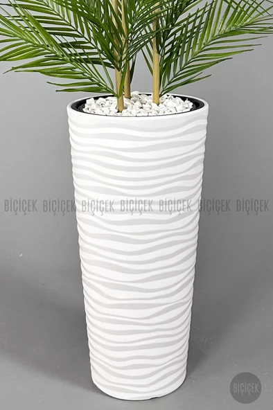 YAPAY AREKA AĞACI PALMİYE AĞACI 33 YAPRAKLI BAMBU GÖVDELİ BEYAZ KUMSAL SAKSI SALON ÇİÇEĞİ 150CM - 2