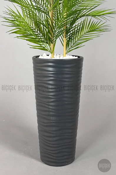 YAPAY AREKA AĞACI PALMİYE AĞACI 33 YAPRAKLI BAMBU GÖVDELİ BEYAZ KUMSAL SAKSI SALON ÇİÇEĞİ 150CM - 7