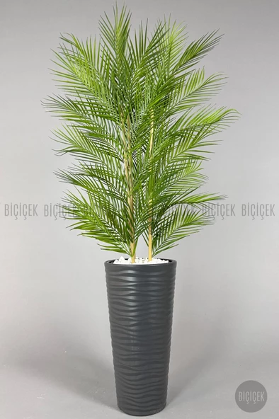 YAPAY AREKA AĞACI PALMİYE AĞACI 33 YAPRAKLI BAMBU GÖVDELİ BEYAZ KUMSAL SAKSI SALON ÇİÇEĞİ 150CM - 6