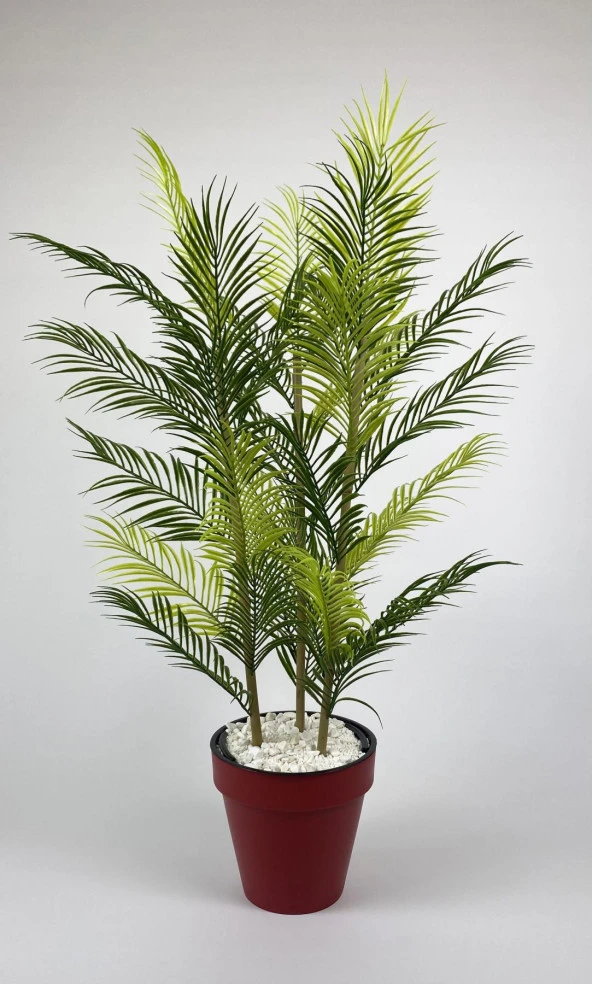 YAPAY AREKA AĞACI PALMİYE AĞACI 33 YAPRAKLI BAMBU GÖVDELİ KIRMIZI YALI SAKSIDA SALON ÇİÇEĞİ 110CM