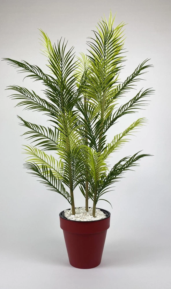 BİÇİÇEK   YAPAY AREKA AĞACI PALMİYE AĞACI 33 YAPRAKLI BAMBU GÖVDELİ KIRMIZI YALI SAKSIDA SALON ÇİÇEĞİ 110CM - Resim 3