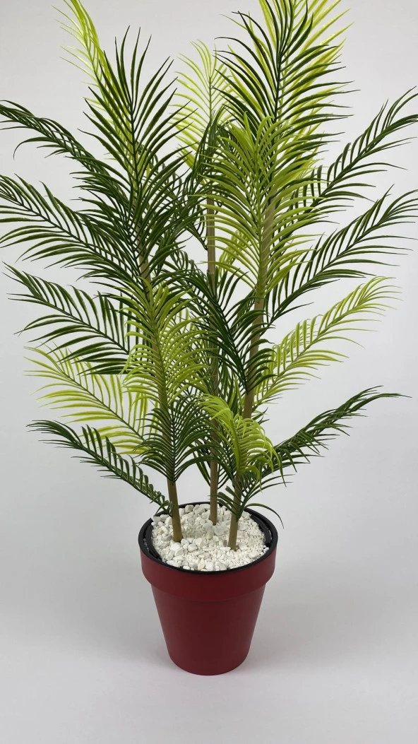 BİÇİÇEK   YAPAY AREKA AĞACI PALMİYE AĞACI 33 YAPRAKLI BAMBU GÖVDELİ KIRMIZI YALI SAKSIDA SALON ÇİÇEĞİ 110CM - Resim 4