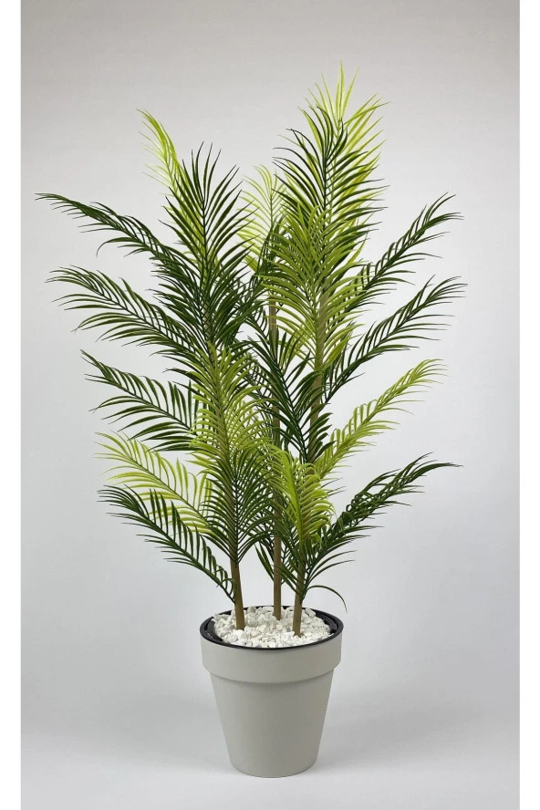 YAPAY AREKA AĞACI PALMİYE AĞACI 33 YAPRAKLI BAMBU GÖVDELİ BEYAZ YALI SAKSIDA SALON ÇİÇEĞİ 110CM