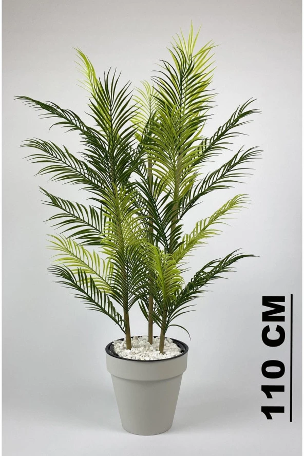 BİÇİÇEK   YAPAY AREKA AĞACI PALMİYE AĞACI 33 YAPRAKLI BAMBU GÖVDELİ BEYAZ YALI SAKSIDA SALON ÇİÇEĞİ 110CM - Resim 2