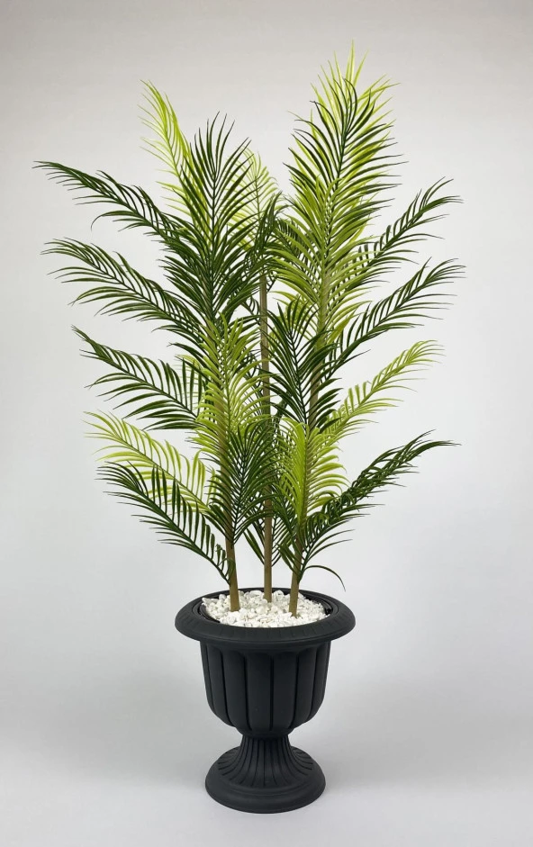 BİÇİÇEK YAPAY AREKA AĞACI PALMİYE AĞACI 33 YAPRAKLI BAMBU GÖVDELİ ANTRASİT NERGİS SAKSI SALON ÇİÇEĞİ 130CM - 3
