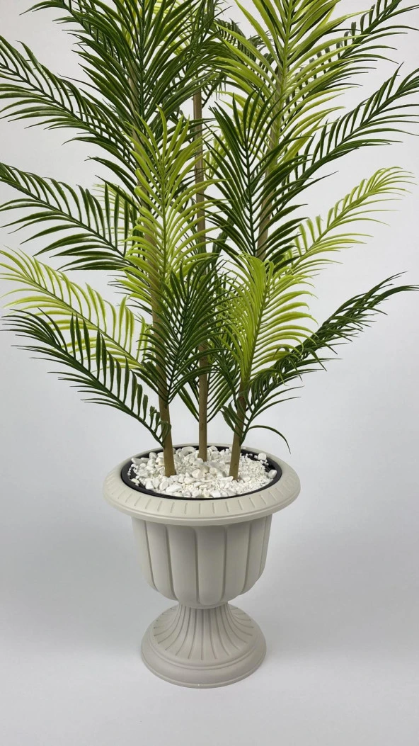 BİÇİÇEK YAPAY AREKA AĞACI PALMİYE AĞACI 33 YAPRAKLI BAMBU GÖVDELİ KIRIKBEYAZ NERGİS SAKSI SALON ÇİÇEĞİ 130CM