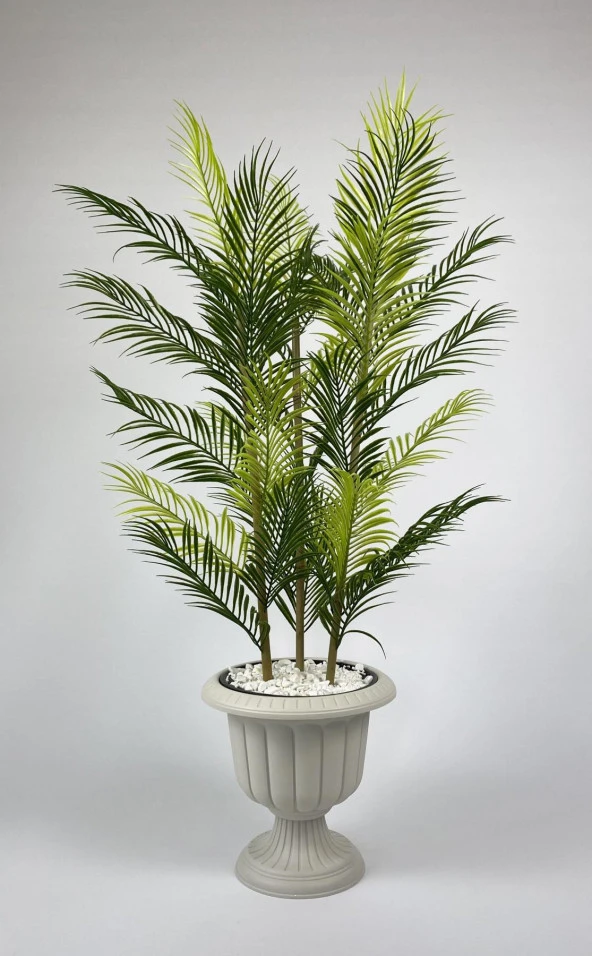 BİÇİÇEK YAPAY AREKA AĞACI PALMİYE AĞACI 33 YAPRAKLI BAMBU GÖVDELİ KIRIKBEYAZ NERGİS SAKSI SALON ÇİÇEĞİ 130CM - 3