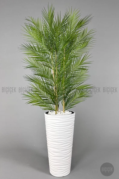 BİÇİÇEK YAPAY AREKA AĞACI PALMİYE AĞACI 33 YAPRAKLI BAMBU GÖVDELİ BEYAZ KUMSAL SAKSI SALON ÇİÇEĞİ 150CM - 5