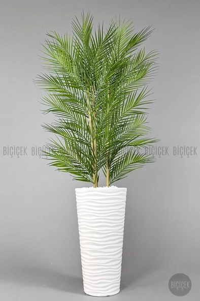 BİÇİÇEK YAPAY AREKA AĞACI PALMİYE AĞACI 33 YAPRAKLI BAMBU GÖVDELİ BEYAZ KUMSAL SAKSI SALON ÇİÇEĞİ 150CM - 3